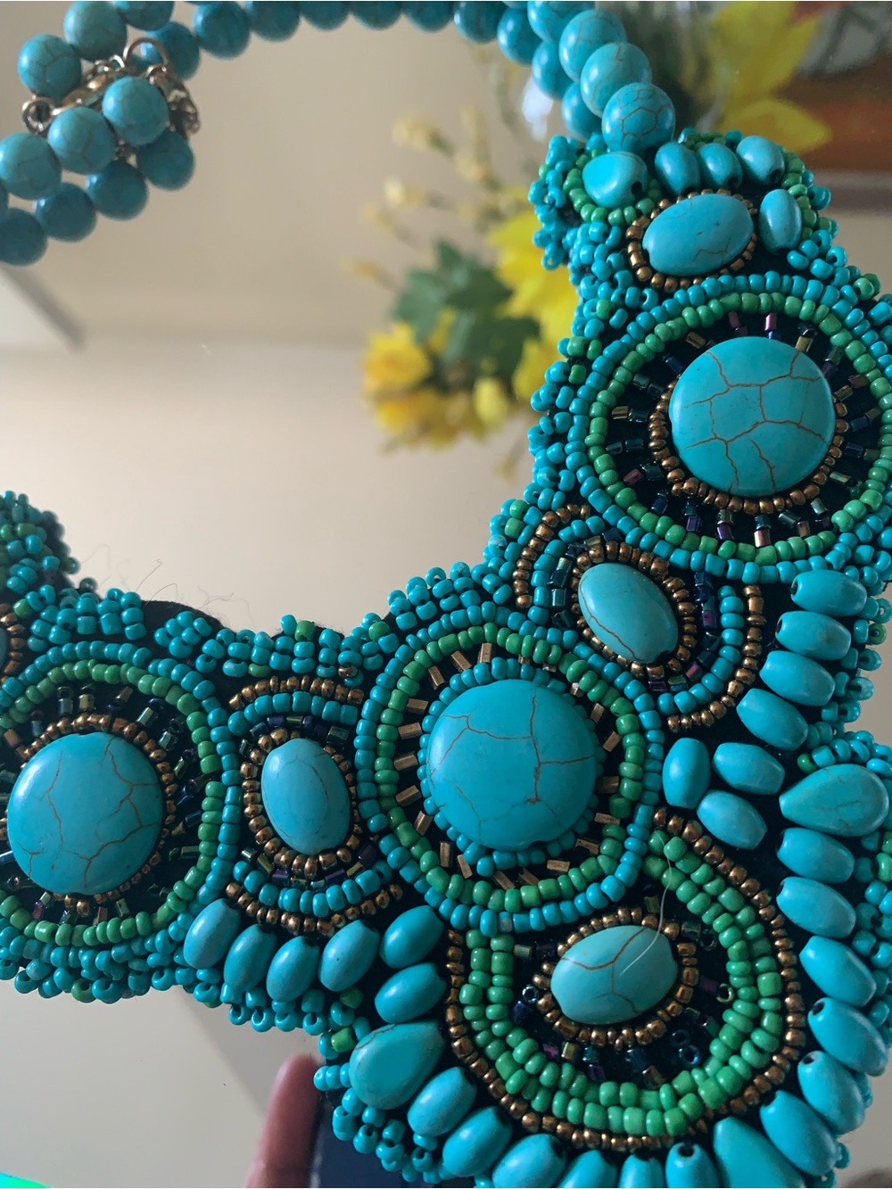 Turquoise Beaded Statement Necklace - Unbranded